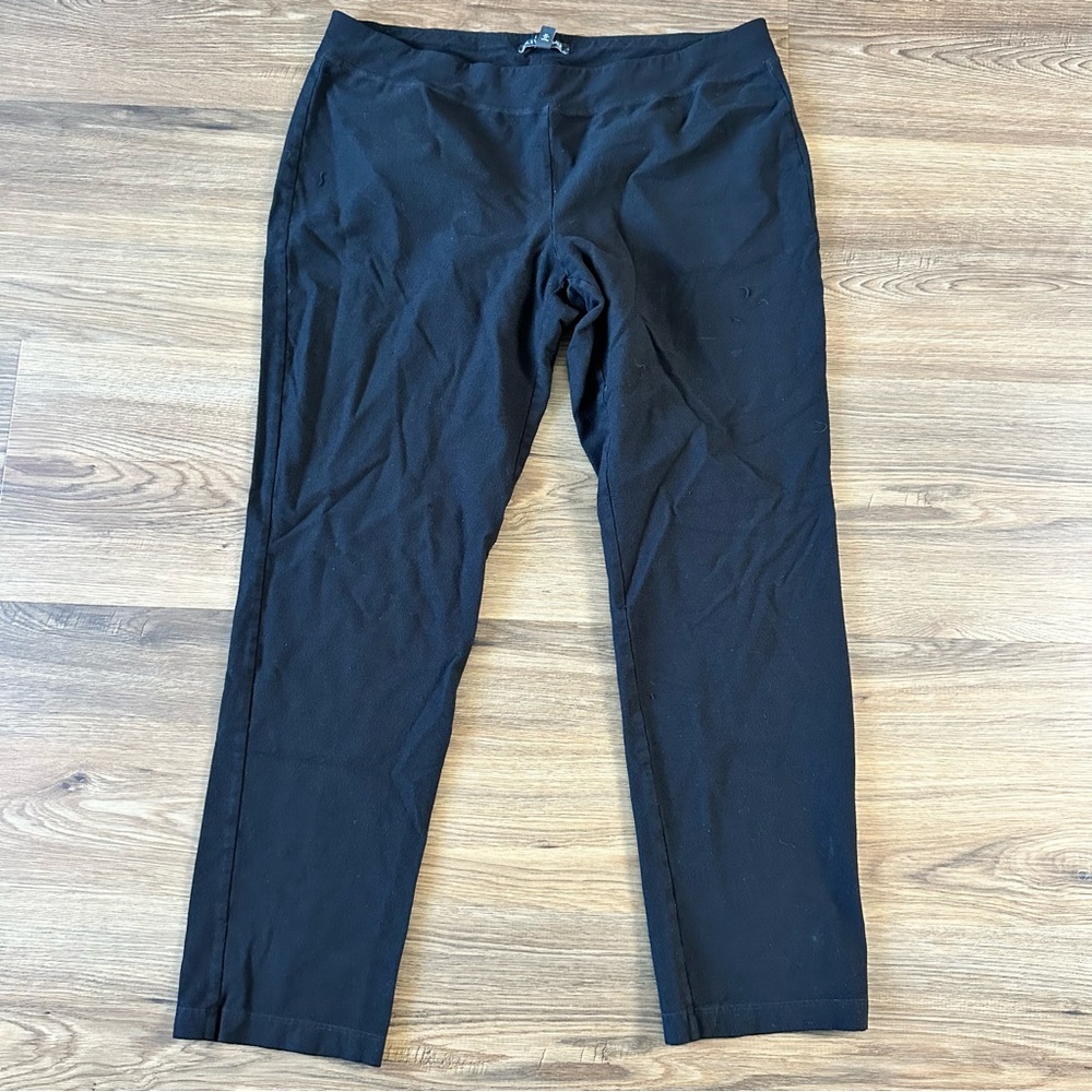 Eileen Fisher Washable Crepe Ankle Pull On Pants Stretch Minimalist Black Medium